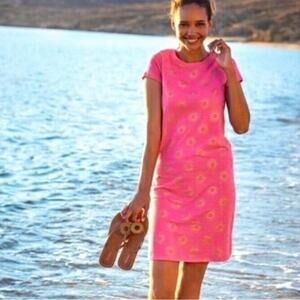 Boden Hot Pink Short-Sleeve Sunburst Shift Dress